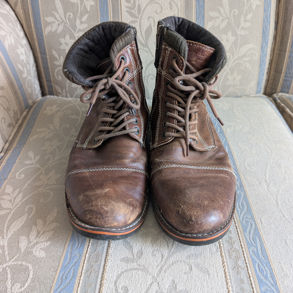 Steve Madden Brown Leather Lace-Up Work Boots with Inner Zip